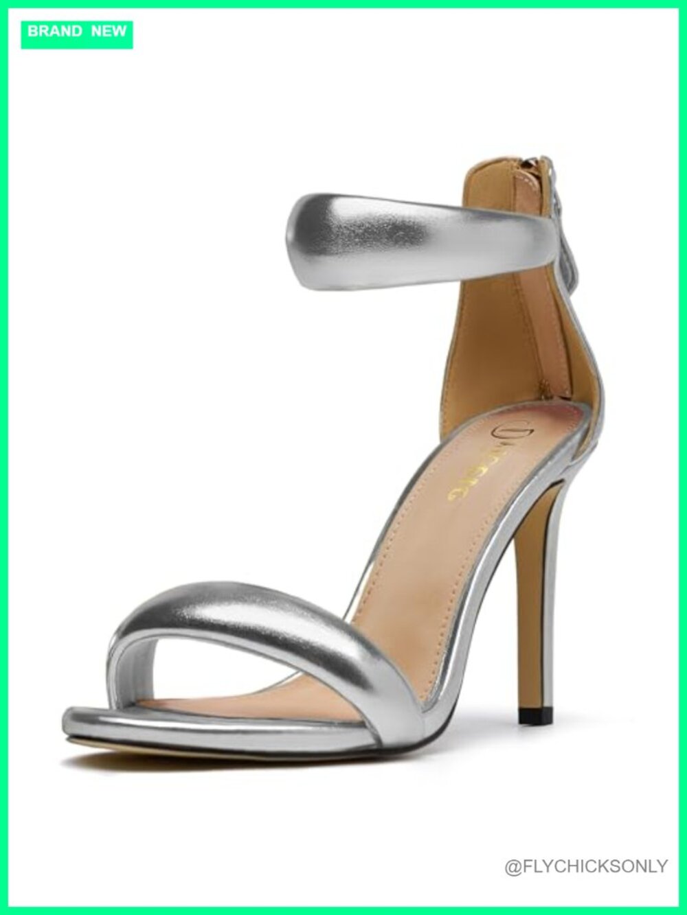 Women's Stiletto Heeled Sandals Faux Leather Ankle Strap Zip Party Wedding